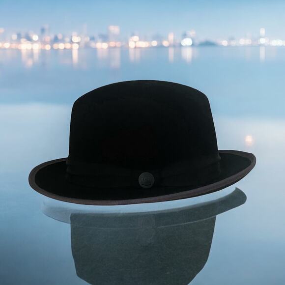 Goorin Bros. Black Wool Fedora Hat Gray Trim Size Small USA WPL 5923 Vintage - Picture 1 of 8